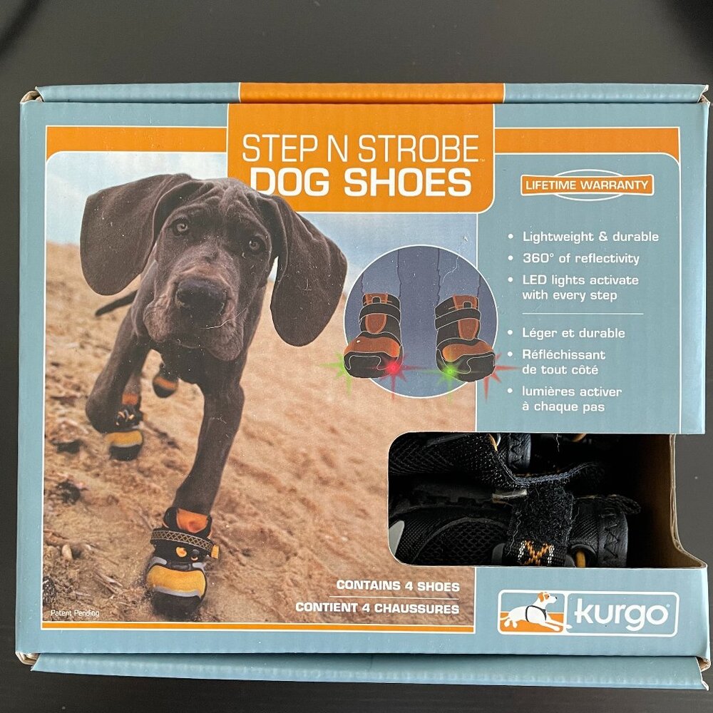 Brand New Kurgo Step N’ Strobe Dog Shoes XXS 2.00in black/orange Hook&Loop